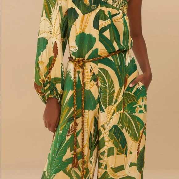 Farm Rio Tropical Green One-Shoulder jumpsuit - Picture 14 of 14